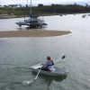 Rowing to the boat