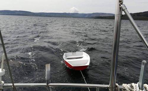 7ft boat tender being towed