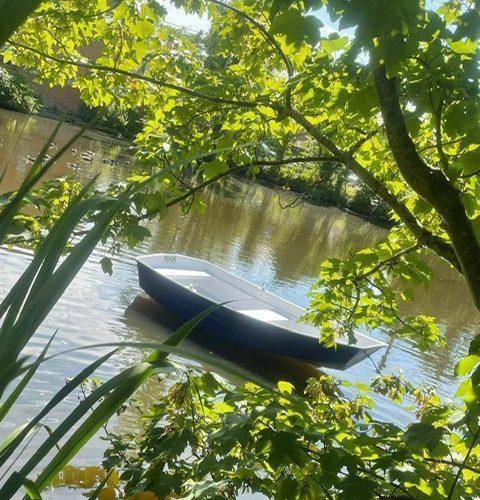 row boat in the hidden in the trees