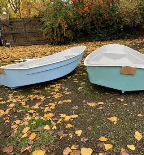 pastel blue rowing boats