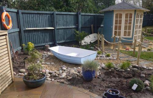 light blue full size boat planter